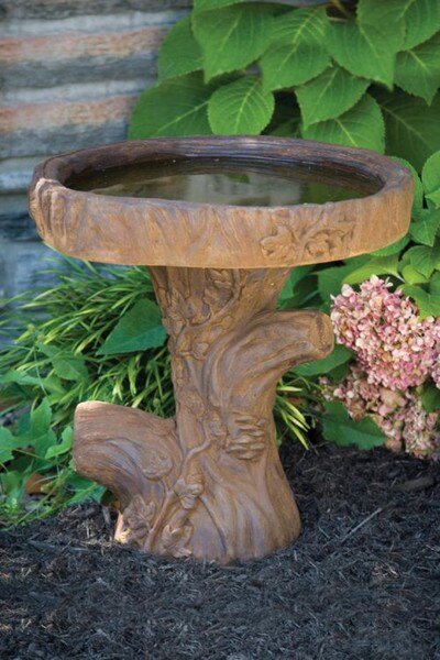 Tree Stump Bird Bath Garden Decorating Yard Art Cement High End